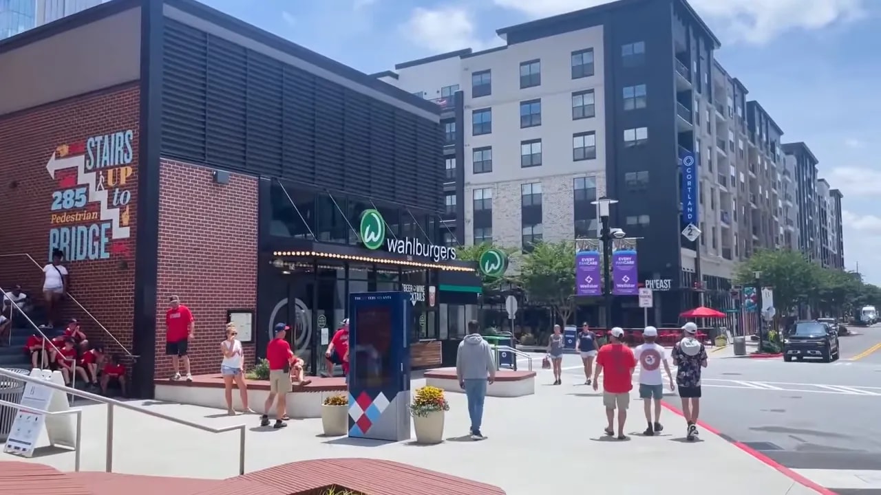 Crowd gathered in the entertainment district at The Battery Atlanta