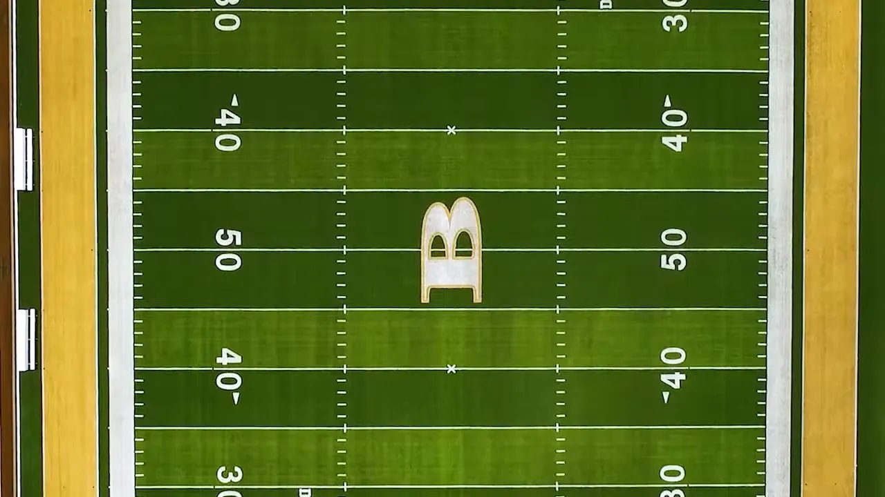 Aerial view of Buford High School football stadium