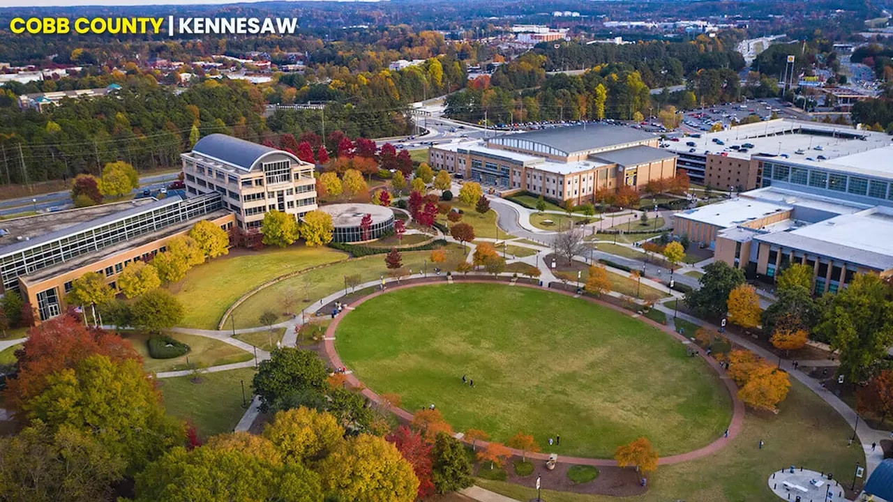 Kennesaw State University campus building under a clear sky